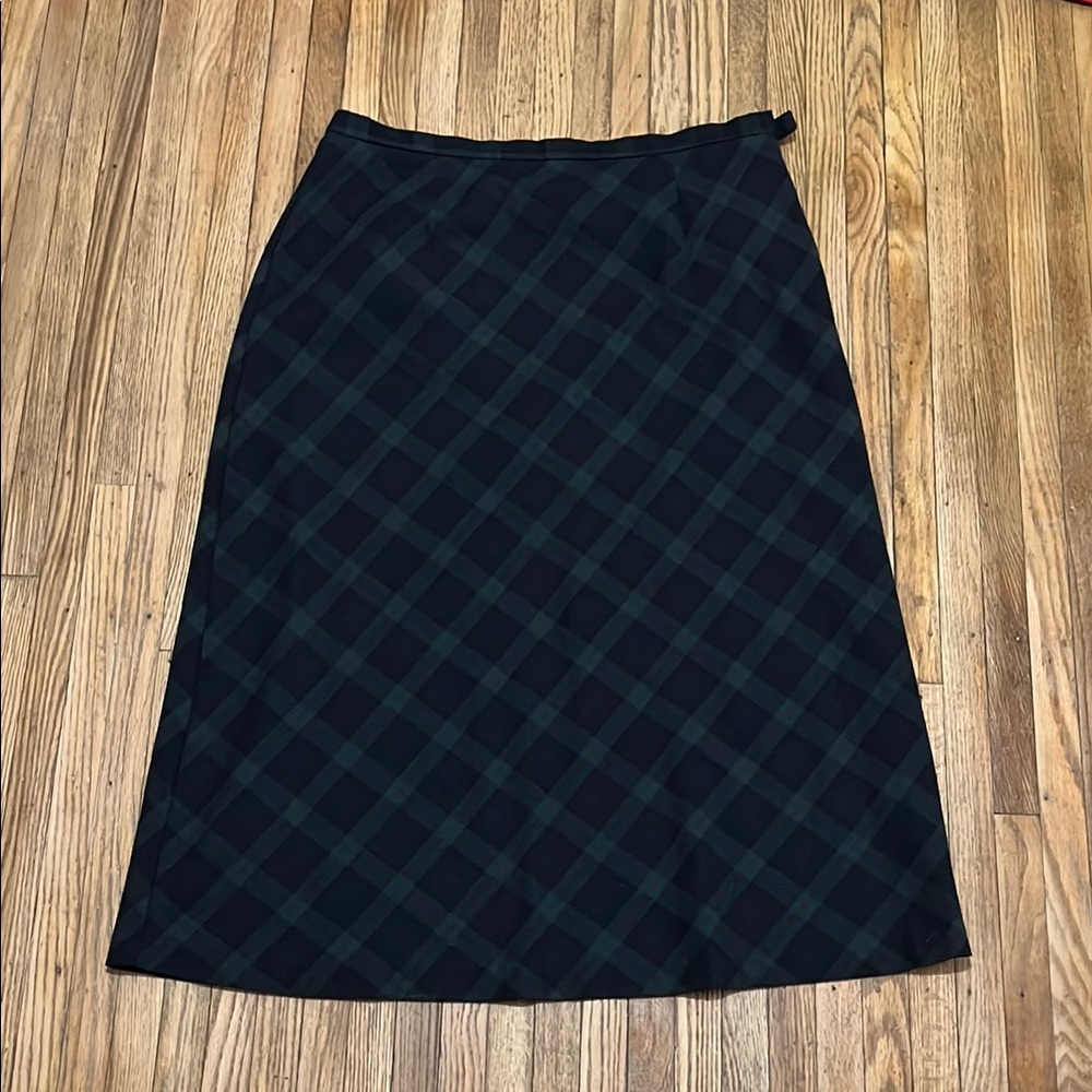 Vintage Navy & Green Tartan Plaid holiday winter Midi Skirt